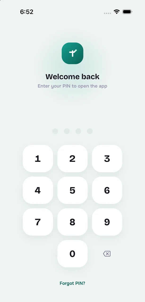 The Tijaorii app lock screen asking for a four-digit PIN.
